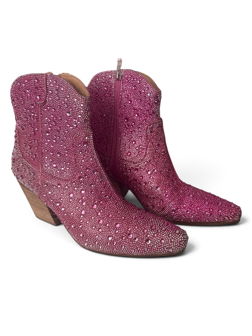 Cozzy Girl (9) Rhinestone-Embellished Pink Western Ankle Boots Festival Booties